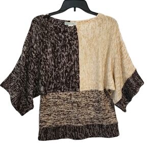 Vintage suzie brown/cream colorblock wide half sleeve sweater size large